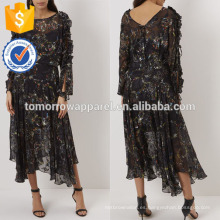 Nueva moda negro impresión floral midi dress fabricación venta al por mayor moda mujeres clothing (TA5260D)